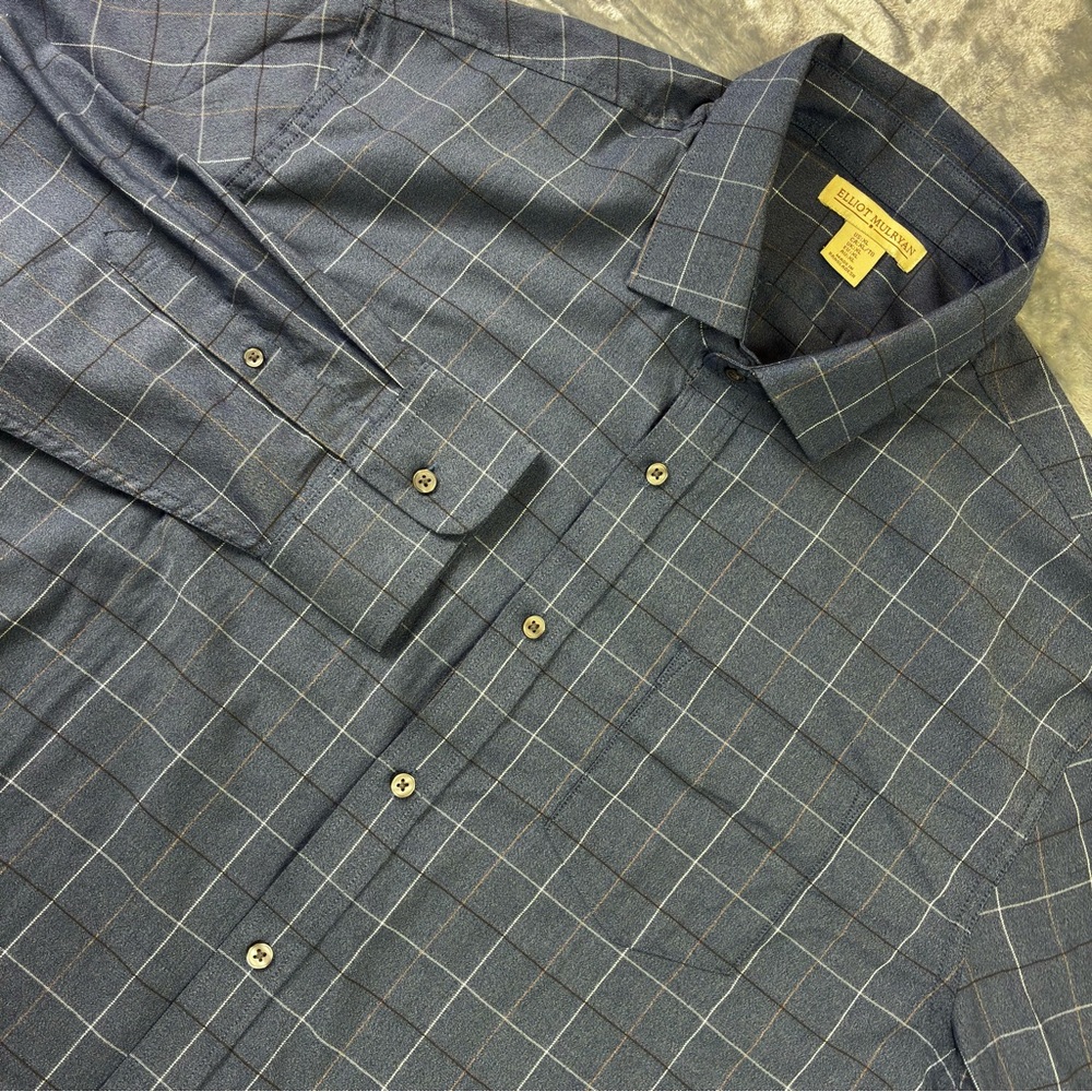 Elliot Mulryan Luxury Button Down Shirt Mens XL Gray Windowpane Preppy Casual